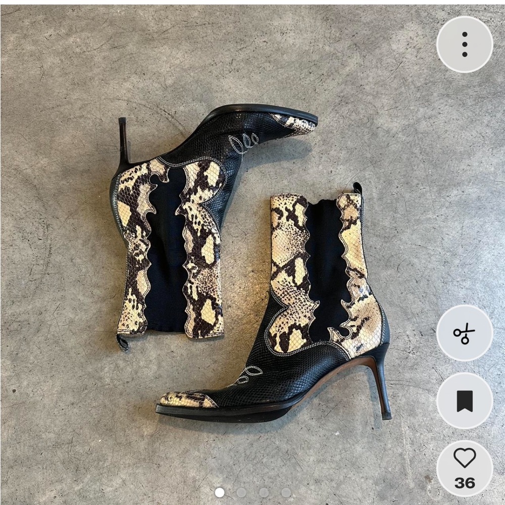 Dior Women's Black and Tan Snake Print western cowboy Heeled Boots